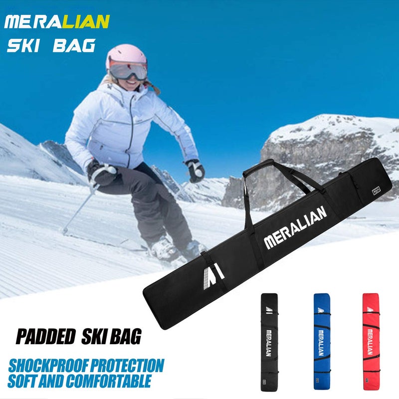 MERALIAN Padded Ski Bag,Waterproof Full Padded Single Ski Travel Bag with Adjustable Shoulder Strap. (BLACK, 185CM) - Image 2